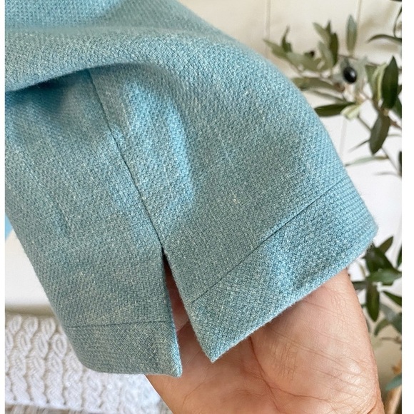 Linen Blazer AKRIS For Bergdorf Goodman Cashmere Linen Aqua Blue Blazer Size 14 - Picture 6 of 11